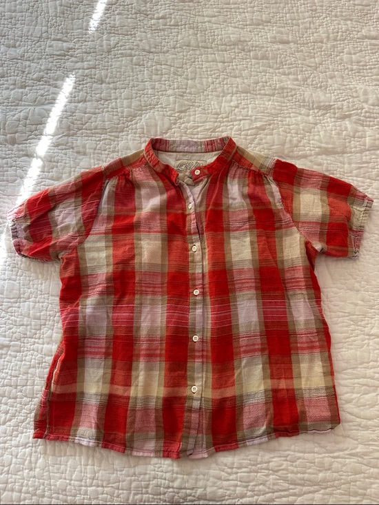 Ace & Jig Tops - Ace & Jig Red and Cream Plaid Button-Front Blouse